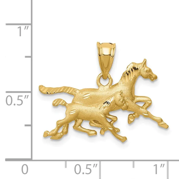 Goldia Necklaces 14k Yellow Gold Brushed Diamondcut Running Horses Pendant