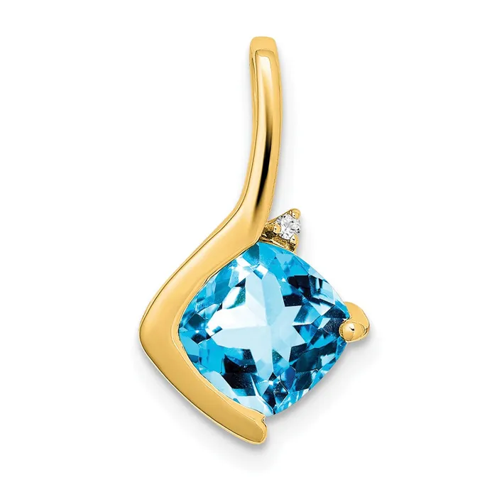 Goldia Necklaces 14K Yellow Gold Cushion Blue Topaz and Real Diamond Pendant Goldia Necklaces 14K Yellow Gold Cushion Blue Topaz and Real Diamond Pendant