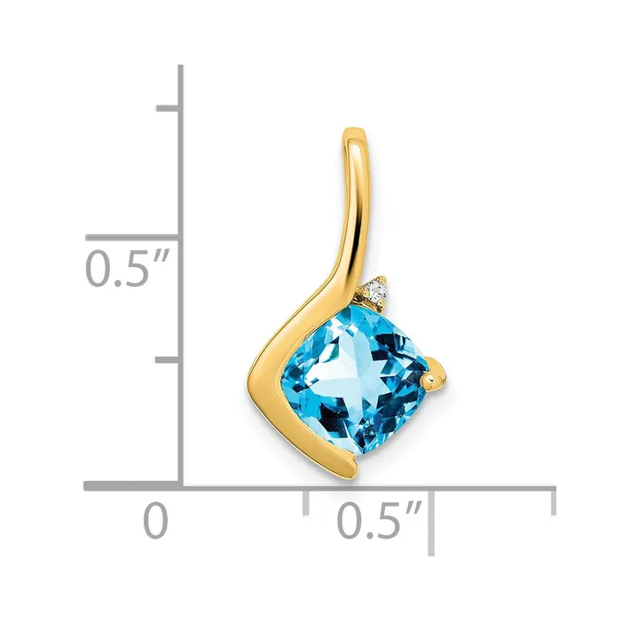 Goldia Necklaces 14K Yellow Gold Cushion Blue Topaz and Real Diamond Pendant
