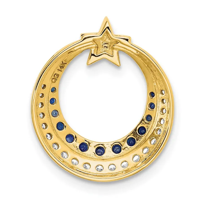 Goldia Necklaces 14K Yellow Gold Polished Moon wStar Sapphire and Real Diamond Chain Slide