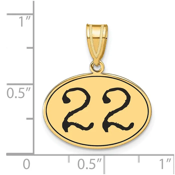 Goldia Necklaces 14k Yellow Gold Polished Number 22 Black Enamel Oval Pendant