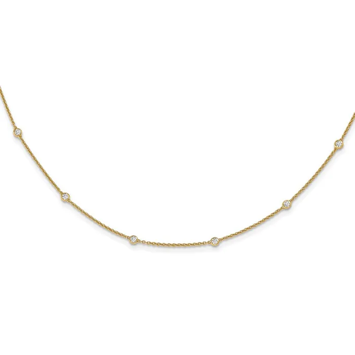 Goldia Necklaces 14K Yellow Gold Real Diamond Station Cable Necklace