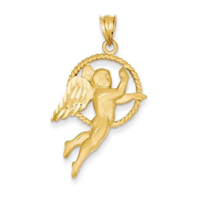 Goldia Necklaces 14k Yellow Gold Satin Diamondcut Angel Pendant