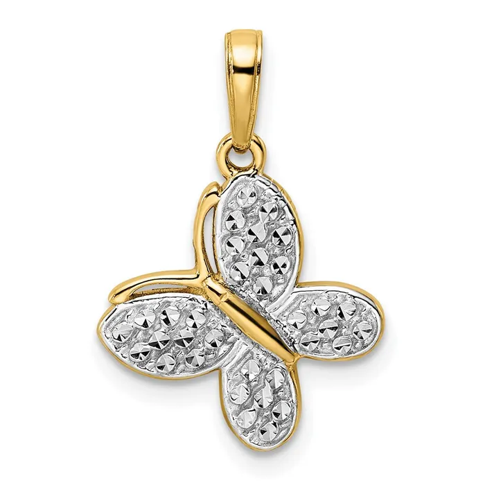 Goldia Necklaces 14k Yellow Rhodium Gold and White Rhodium Diamondcut Fancy Butterfly Pendant Goldia Necklaces 14k Yellow Rhodium Gold and White Rhodium Diamondcut Fancy Butterfly Pendant