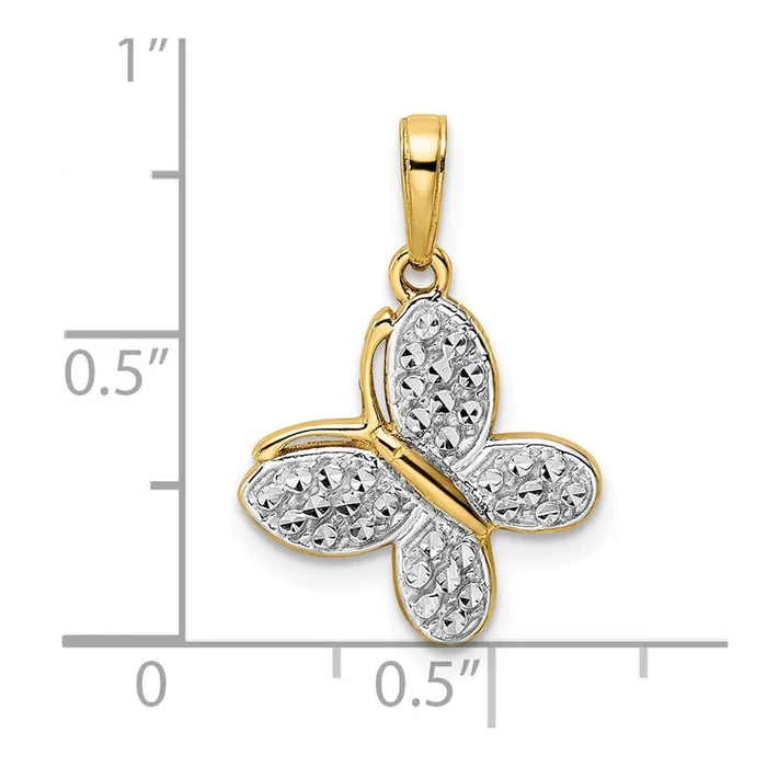 Goldia Necklaces 14k Yellow Rhodium Gold and White Rhodium Diamondcut Fancy Butterfly Pendant