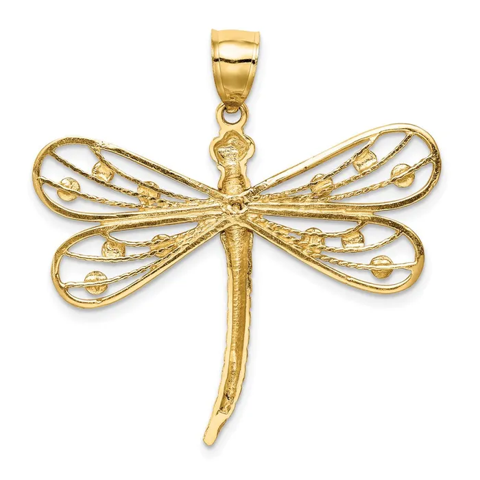 Goldia Necklaces 14k Yellow Rhodium Gold Diamondcut White Rhodium Dragonfly Pendant