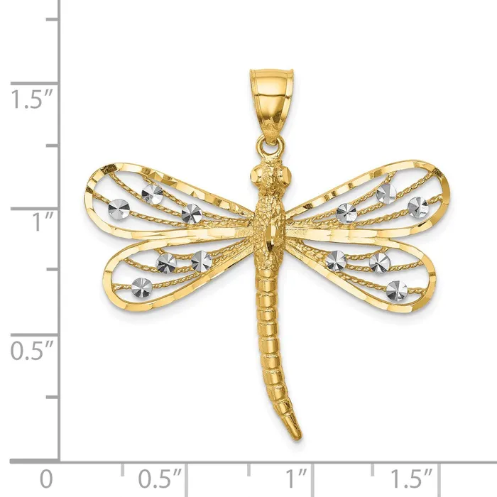 Goldia Necklaces 14k Yellow Rhodium Gold Diamondcut White Rhodium Dragonfly Pendant