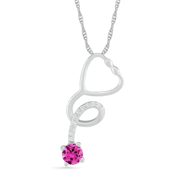 Goldia Necklaces 30mm LabCreated Pink and White Sapphire Tilted Loop Stethoscope Pendant in Sterling Silver Goldia Necklaces 30mm LabCreated Pink and White Sapphire Tilted Loop Stethoscope Pendant in Sterling Silver