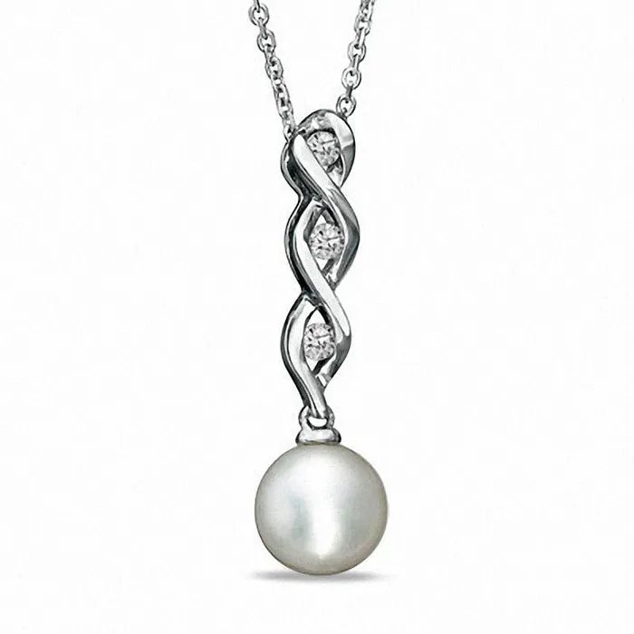 Goldia Necklaces 70mm Cultured Freshwater Pearl and LabCreated White Sapphire Swirl Pendant in Sterling Silver Goldia Necklaces 70mm Cultured Freshwater Pearl and LabCreated White Sapphire Swirl Pendant in Sterling Silver
