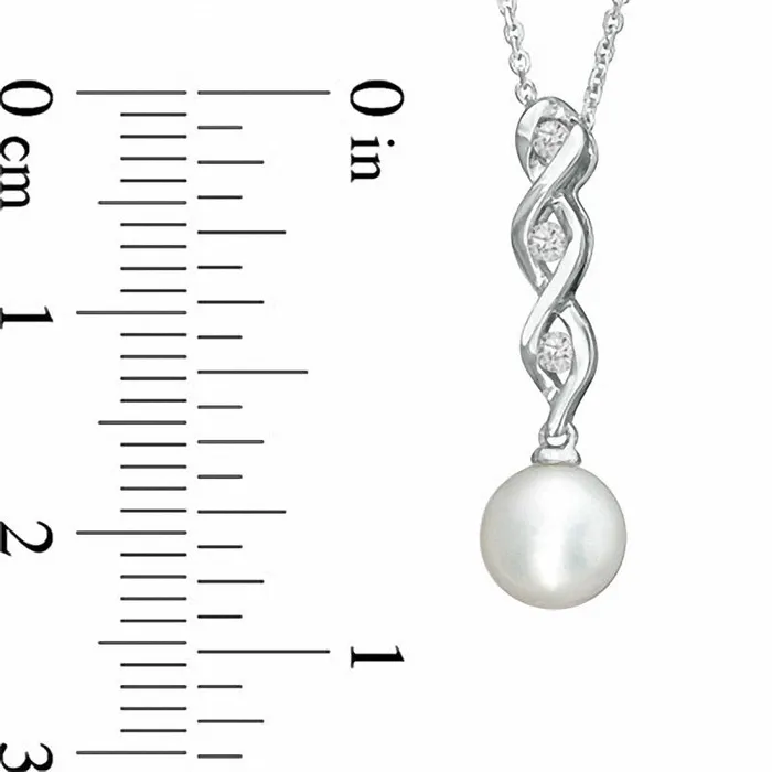 Goldia Necklaces 70mm Cultured Freshwater Pearl and LabCreated White Sapphire Swirl Pendant in Sterling Silver Goldia Necklaces 70mm Cultured Freshwater Pearl and LabCreated White Sapphire Swirl Pendant in Sterling Silver