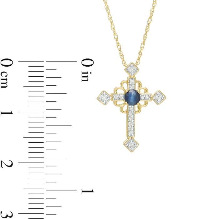 Goldia Necklaces Blue Sapphire and 005 CT TW Natural Diamond Ornate Cross Pendant in 10K Yellow Gold Goldia Necklaces Blue Sapphire and 005 CT TW Natural Diamond Ornate Cross Pendant in 10K Yellow Gold