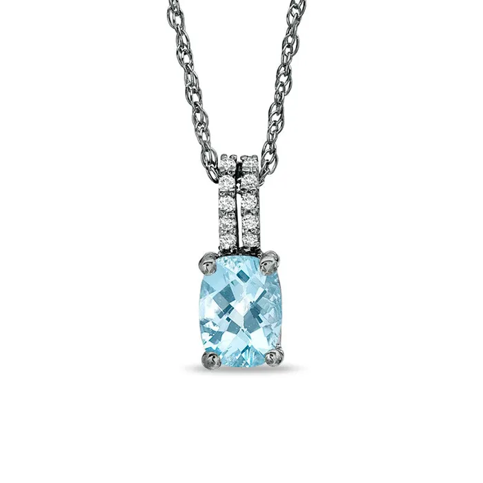 Goldia Necklaces CushionCut Aquamarine and White Topaz Pendant in Sterling Silver Goldia Necklaces CushionCut Aquamarine and White Topaz Pendant in Sterling Silver