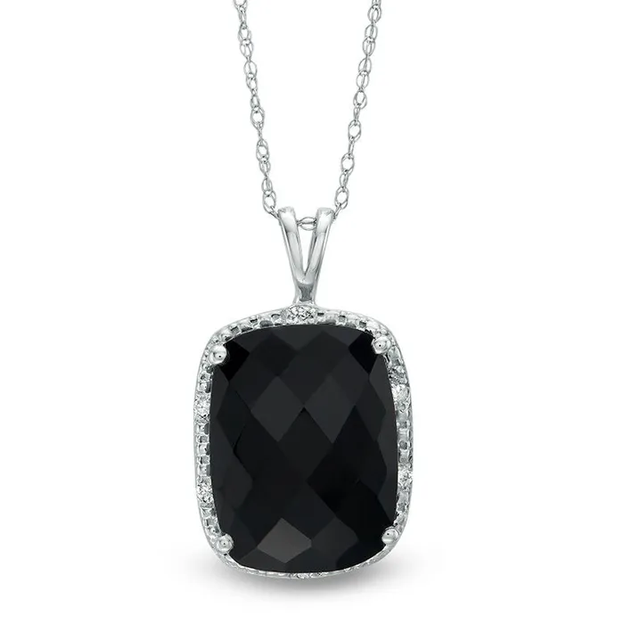 Goldia Necklaces CushionCut Faceted Onyx and 005 CT TW Natural Diamond Bead Frame Pendant in 10K White Gold Goldia Necklaces CushionCut Faceted Onyx and 005 CT TW Natural Diamond Bead Frame Pendant in 10K White Gold