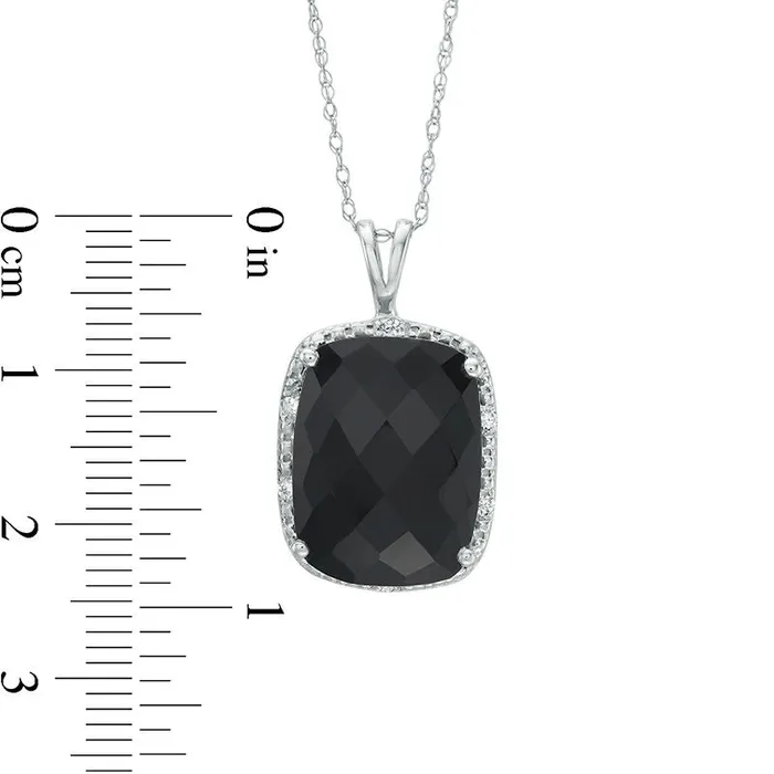 Goldia Necklaces CushionCut Faceted Onyx and 005 CT TW Natural Diamond Bead Frame Pendant in 10K White Gold Goldia Necklaces CushionCut Faceted Onyx and 005 CT TW Natural Diamond Bead Frame Pendant in 10K White Gold