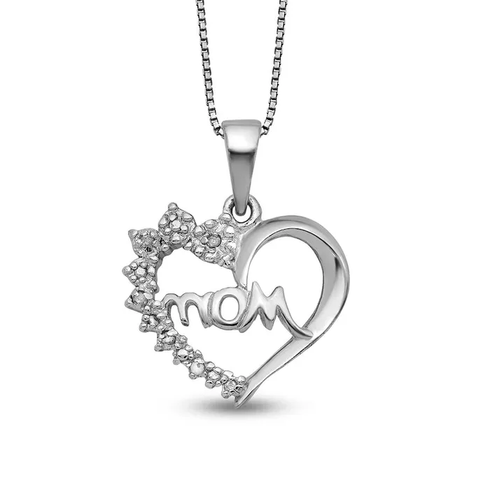 Goldia Necklaces Natural Diamond Accent Beaded Flower Cluster Mom Shadow Heart Pendant in Sterling Silver 16 Goldia Necklaces Natural Diamond Accent Beaded Flower Cluster Mom Shadow Heart Pendant in Sterling Silver 16
