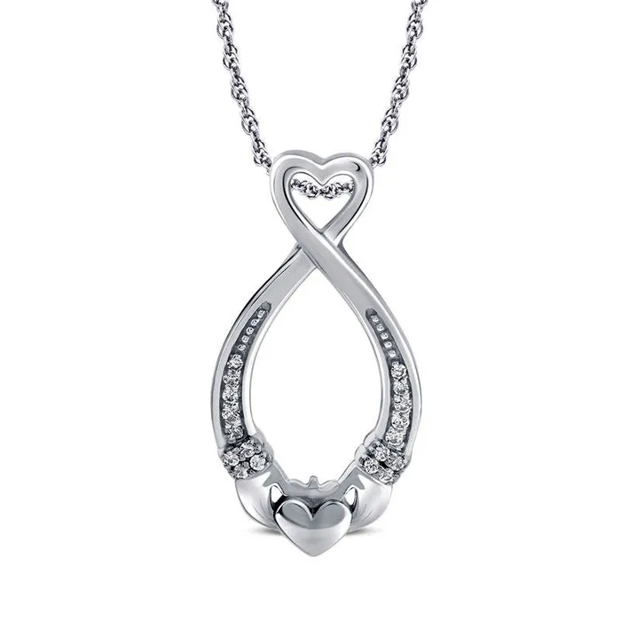 Goldia Necklaces Natural Diamond Accent Claddagh Heart Loop Pendant in Sterling Silver Goldia Necklaces Natural Diamond Accent Claddagh Heart Loop Pendant in Sterling Silver