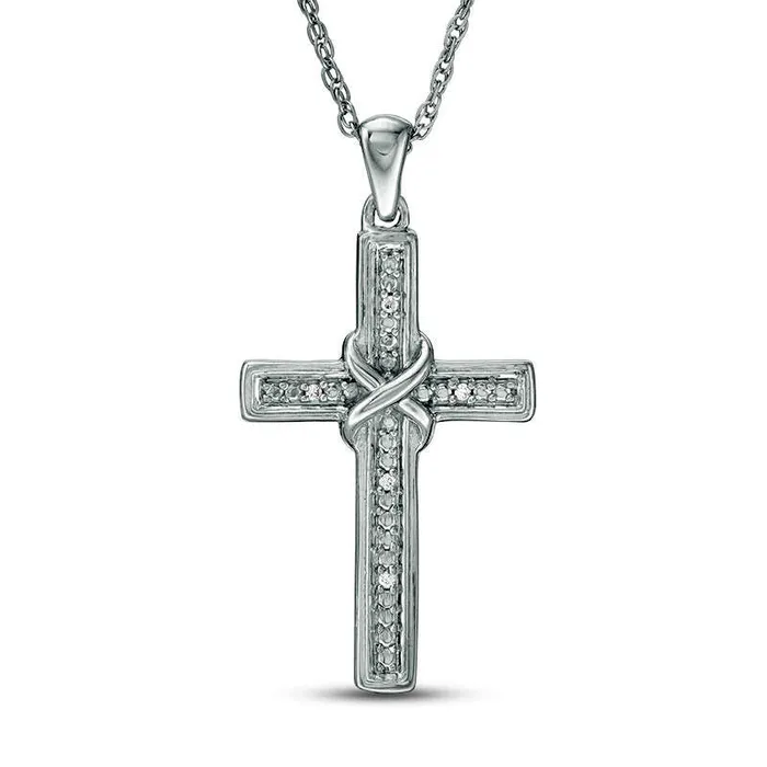 Goldia Necklaces Natural Diamond Accent X Cross Pendant in Sterling Silver