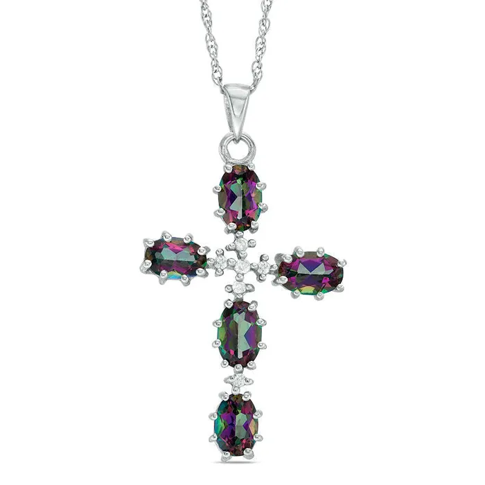 Goldia Necklaces Oval Mystic Fire Topaz and 005 CT TW Natural Diamond Cross Pendant in Sterling Silver Goldia Necklaces Oval Mystic Fire Topaz and 005 CT TW Natural Diamond Cross Pendant in Sterling Silver