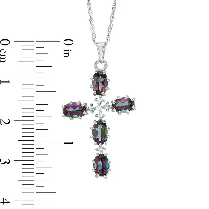 Goldia Necklaces Oval Mystic Fire Topaz and 005 CT TW Natural Diamond Cross Pendant in Sterling Silver Goldia Necklaces Oval Mystic Fire Topaz and 005 CT TW Natural Diamond Cross Pendant in Sterling Silver