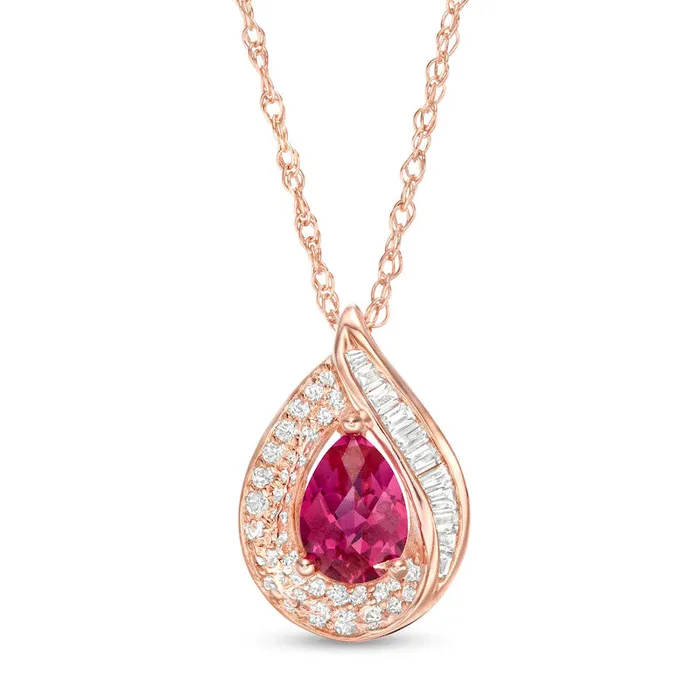 Goldia Necklaces PearShaped LabCreated Ruby and White Sapphire Teardrop Pendant in Sterling Silver and 14K Rose Gold Plate Goldia Necklaces PearShaped LabCreated Ruby and White Sapphire Teardrop Pendant in Sterling Silver and 14K Rose Gold Plate