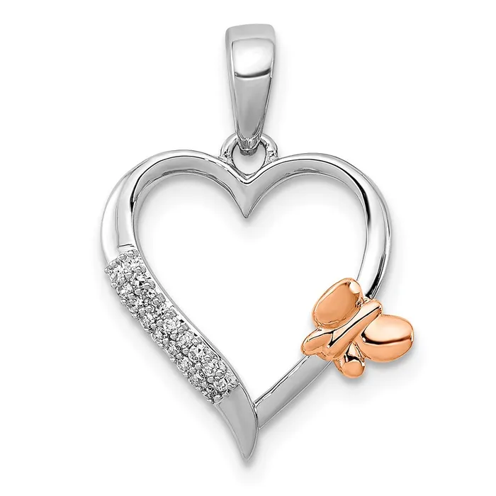 Goldia Necklaces Sterling Silver RhodPlated w14k Rose Gold Butterfly Diamond Heart Pendant Goldia Necklaces Sterling Silver RhodPlated w14k Rose Gold Butterfly Diamond Heart Pendant