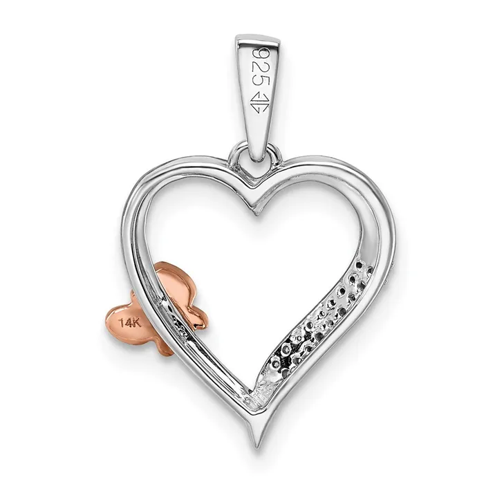Goldia Necklaces Sterling Silver RhodPlated w14k Rose Gold Butterfly Diamond Heart Pendant