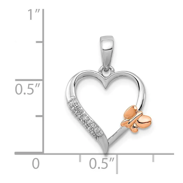 Goldia Necklaces Sterling Silver RhodPlated w14k Rose Gold Butterfly Diamond Heart Pendant