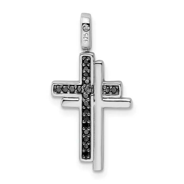 Goldia Necklaces Sterling Silver Rhodium 02ct Blk u0026 Wht DiaReversible Cross Pendant