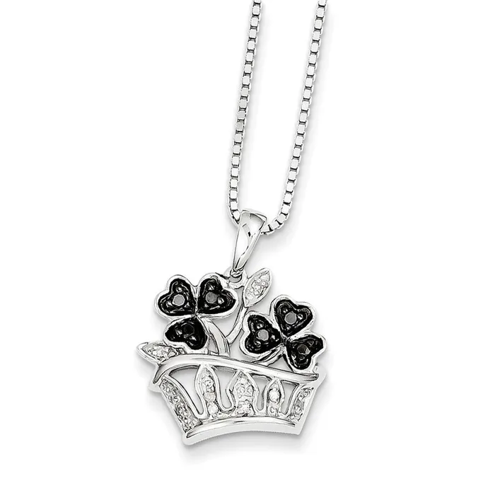 Goldia Necklaces Sterling Silver White u0026 Black Diamond Clovers Pendant