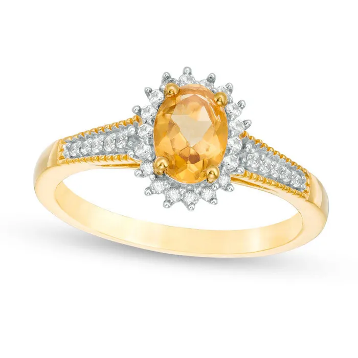 Goldia Oval Citrine and LabCreated White Sapphire Starburst Frame Antique VintageStyle Ring in Sterling Silver with Solid 14K Gold Plate Rings Goldia Oval Citrine and LabCreated White Sapphire Starburst Frame Antique VintageStyle Ring in Sterling Silver with Solid 14K Gold Plate Rings
