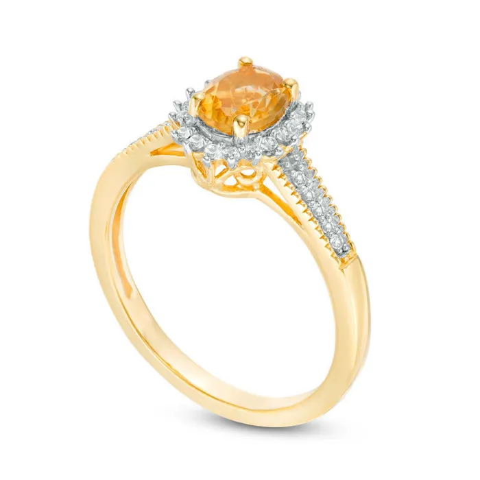 Goldia Oval Citrine and LabCreated White Sapphire Starburst Frame Antique VintageStyle Ring in Sterling Silver with Solid 14K Gold Plate Rings Goldia Oval Citrine and LabCreated White Sapphire Starburst Frame Antique VintageStyle Ring in Sterling Silver with Solid 14K Gold Plate Rings