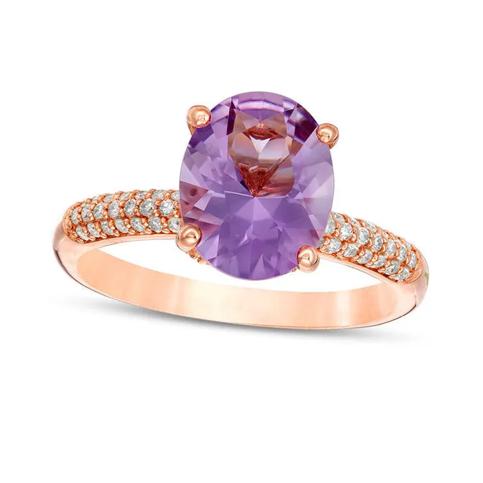 Goldia Oval Pink Quartz and 025 CT TW Natural Diamond Ring in Solid 10K Rose Gold Size 7 Rings Goldia Oval Pink Quartz and 025 CT TW Natural Diamond Ring in Solid 10K Rose Gold Size 7 Rings
