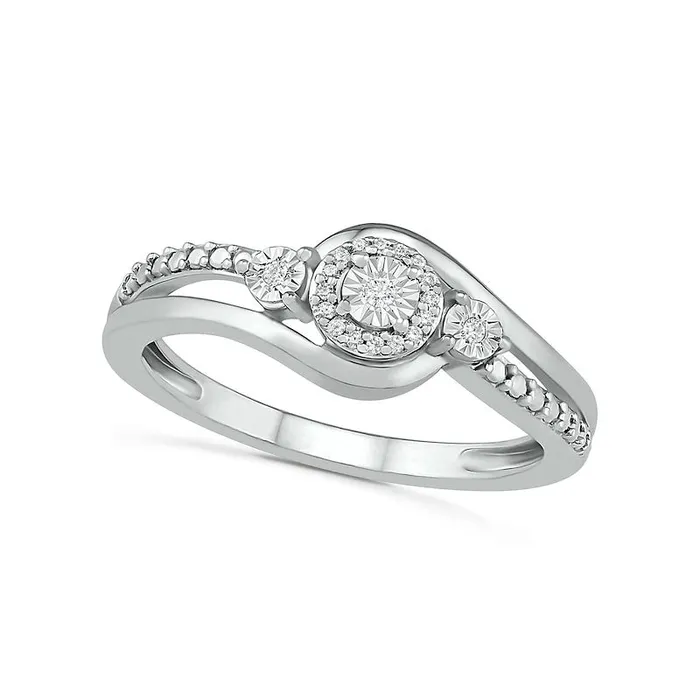 Goldia Rings 007 CT TW Composite Natural Diamond Bypass Promise Ring in Solid 10K White Gold