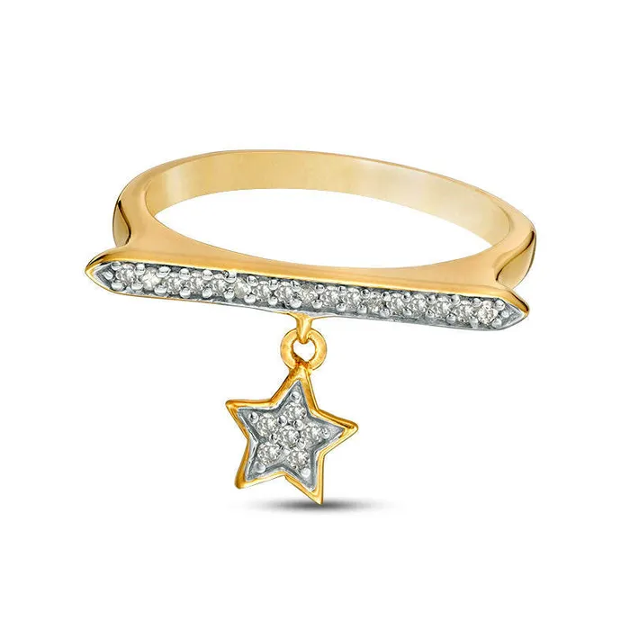 Goldia Rings 010 CT TW Natural Diamond Bar and Star Charm Ring in Sterling Silver with Solid 14K Gold Plate Goldia Rings 010 CT TW Natural Diamond Bar and Star Charm Ring in Sterling Silver with Solid 14K Gold Plate
