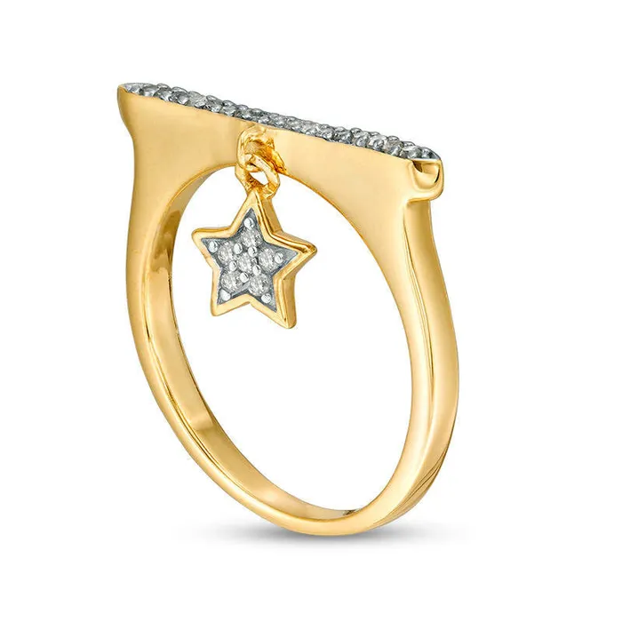 Goldia Rings 010 CT TW Natural Diamond Bar and Star Charm Ring in Sterling Silver with Solid 14K Gold Plate Goldia Rings 010 CT TW Natural Diamond Bar and Star Charm Ring in Sterling Silver with Solid 14K Gold Plate