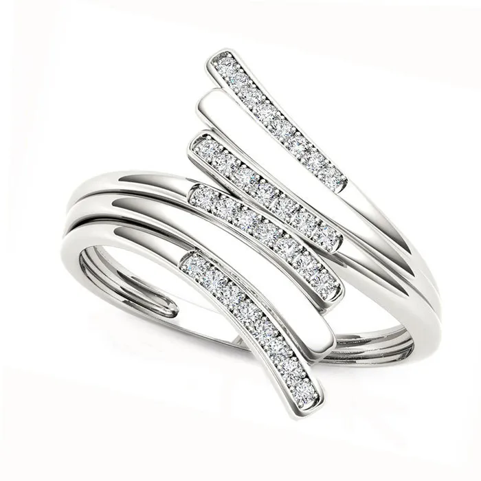 Goldia Rings 010 CT TW Natural Diamond Bypass Ring in Solid 10K White Gold