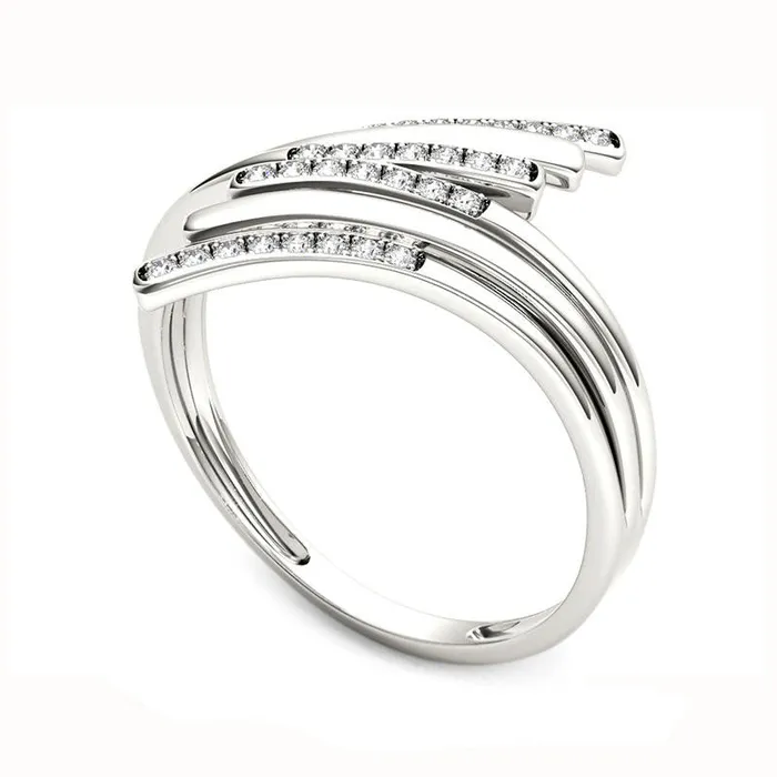 Goldia Rings 010 CT TW Natural Diamond Bypass Ring in Solid 10K White Gold Goldia Rings 010 CT TW Natural Diamond Bypass Ring in Solid 10K White Gold