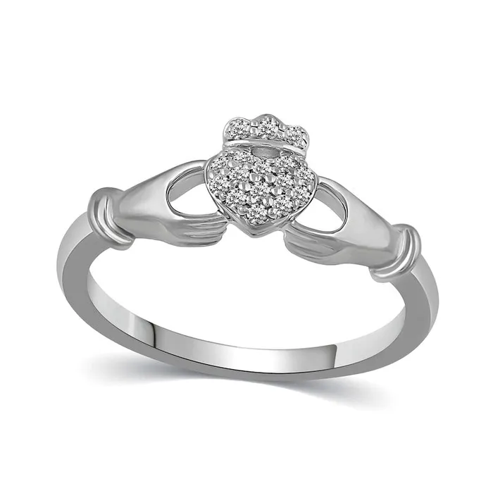 Goldia Rings 010 CT TW Natural Diamond Claddagh Ring in Solid 14K White Gold Goldia Rings 010 CT TW Natural Diamond Claddagh Ring in Solid 14K White Gold
