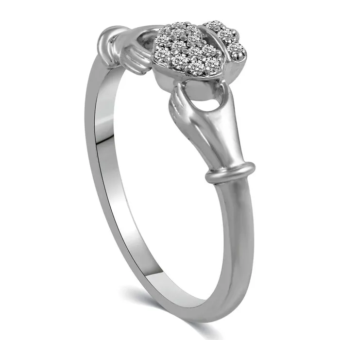 Goldia Rings 010 CT TW Natural Diamond Claddagh Ring in Solid 14K White Gold Goldia Rings 010 CT TW Natural Diamond Claddagh Ring in Solid 14K White Gold