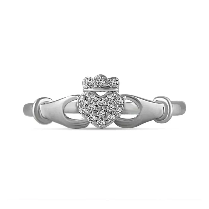 Goldia Rings 010 CT TW Natural Diamond Claddagh Ring in Solid 14K White Gold Goldia Rings 010 CT TW Natural Diamond Claddagh Ring in Solid 14K White Gold