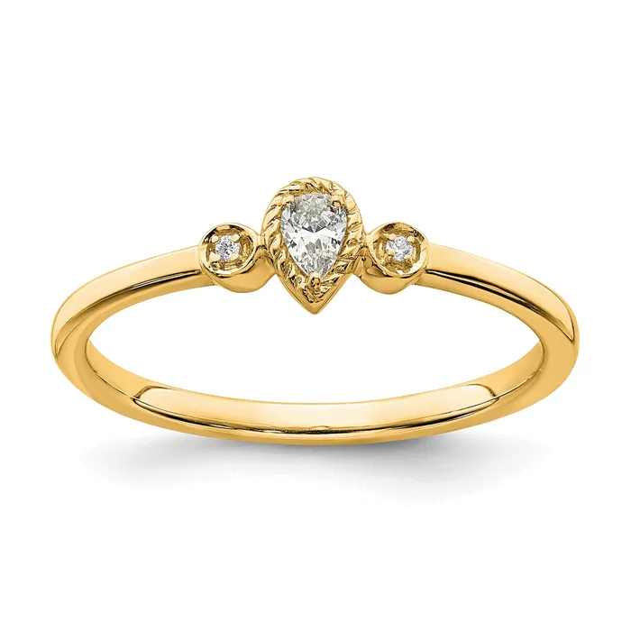 Goldia Rings 010ct CZ Solid Real 14k Polish Petite Rope Edge Pear Complete Dia Ring Goldia Rings 010ct CZ Solid Real 14k Polish Petite Rope Edge Pear Complete Dia Ring