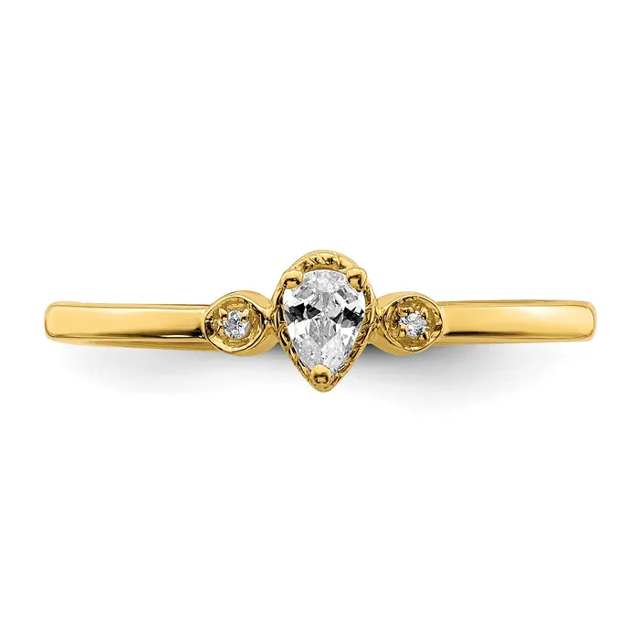 Goldia Rings 010ct CZ Solid Real 14k Polish Petite Rope Edge Pear Complete Dia Ring