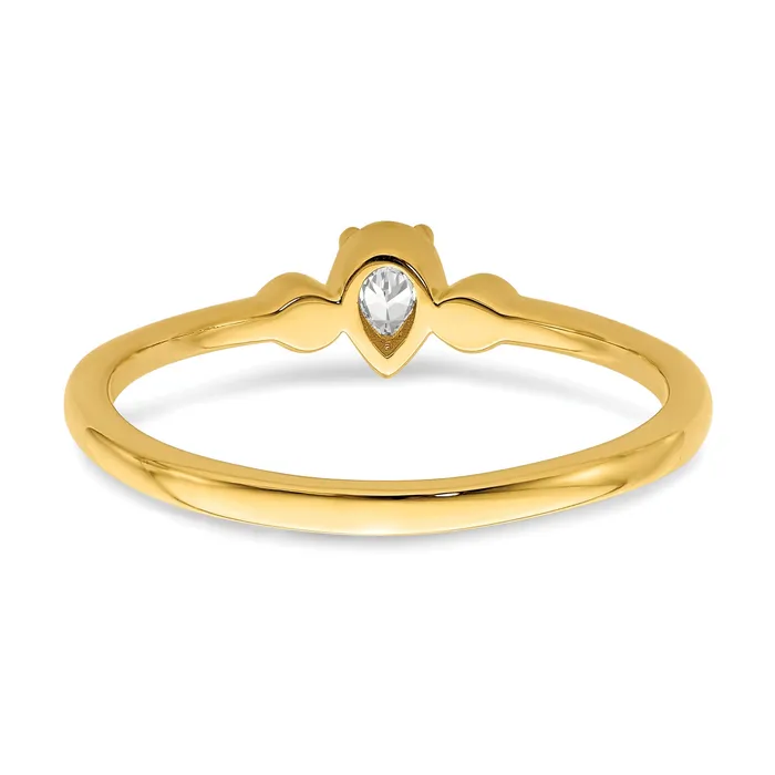 Goldia Rings 010ct CZ Solid Real 14k Polish Petite Rope Edge Pear Complete Dia Ring