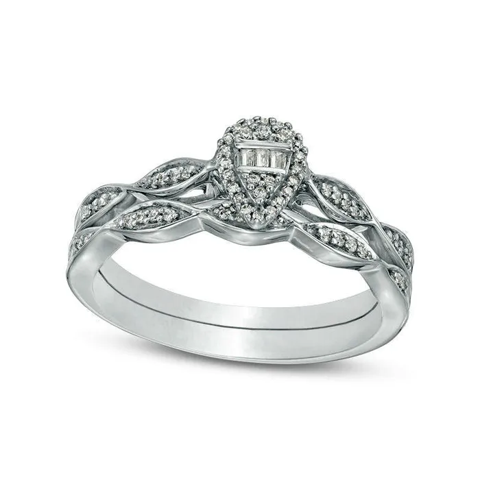 Goldia Rings 013 CT TW Composite Natural Diamond PearShaped Frame Bridal Engagement Ring Set in Sterling Silver Goldia Rings 013 CT TW Composite Natural Diamond PearShaped Frame Bridal Engagement Ring Set in Sterling Silver