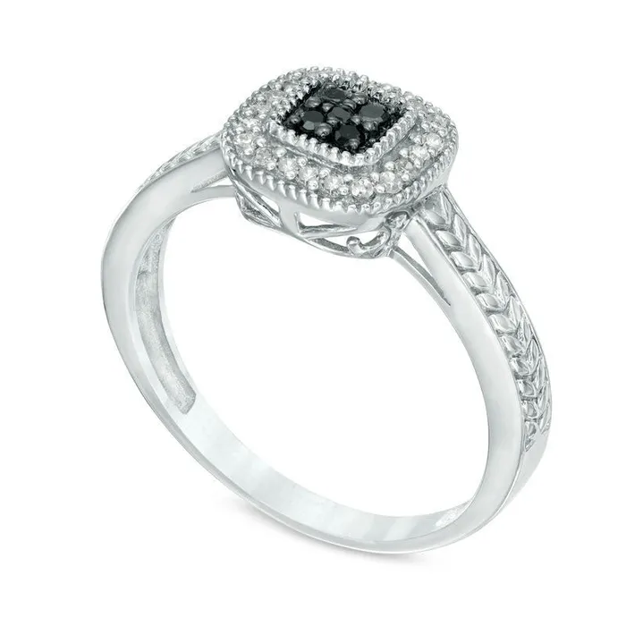Goldia Rings 013 CT TW Enhanced Black and White Composite Natural Diamond Cushion Frame Ring in Sterling Silver Goldia Rings 013 CT TW Enhanced Black and White Composite Natural Diamond Cushion Frame Ring in Sterling Silver