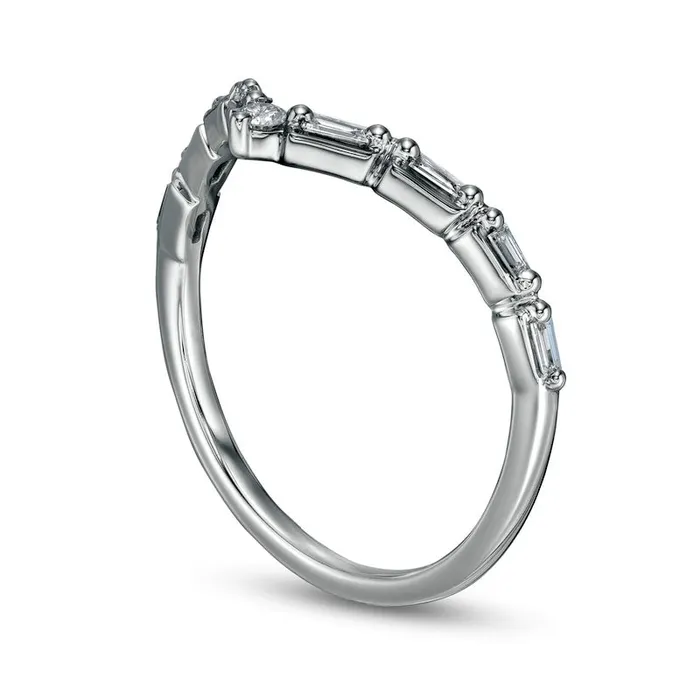 Goldia Rings 017 CT TW Baguette and Round Natural Diamond Chevron Anniversary Band in Solid 14K White Gold Goldia Rings 017 CT TW Baguette and Round Natural Diamond Chevron Anniversary Band in Solid 14K White Gold