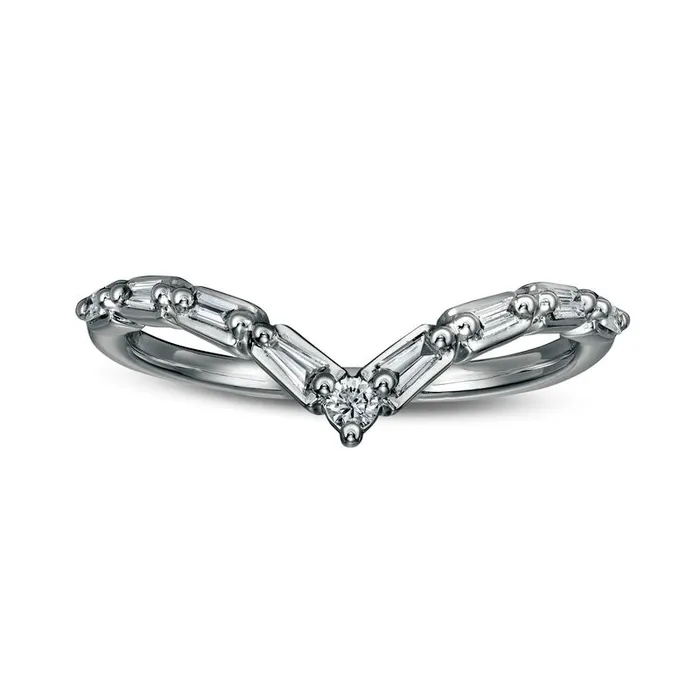 Goldia Rings 017 CT TW Baguette and Round Natural Diamond Chevron Anniversary Band in Solid 14K White Gold Goldia Rings 017 CT TW Baguette and Round Natural Diamond Chevron Anniversary Band in Solid 14K White Gold