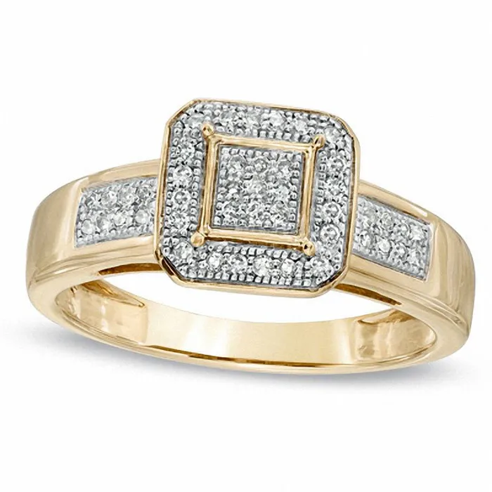 Goldia Rings 017 CT TW Natural Diamond Cluster Octagonal Frame Engagement Ring in Solid 10K Yellow Gold Goldia Rings 017 CT TW Natural Diamond Cluster Octagonal Frame Engagement Ring in Solid 10K Yellow Gold
