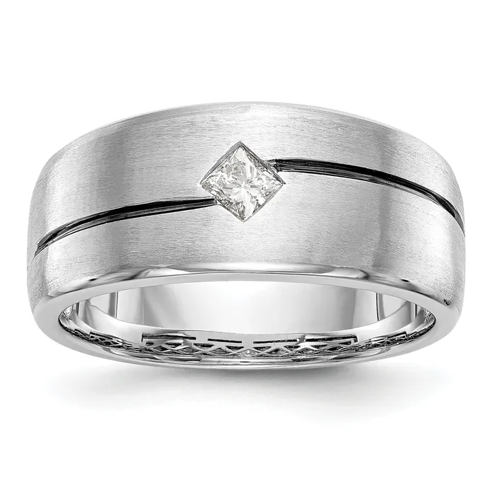 Goldia Rings 020ct CZ Solid Real 14k White Gold Enameled Mens Wedding Band Ring Goldia Rings 020ct CZ Solid Real 14k White Gold Enameled Mens Wedding Band Ring