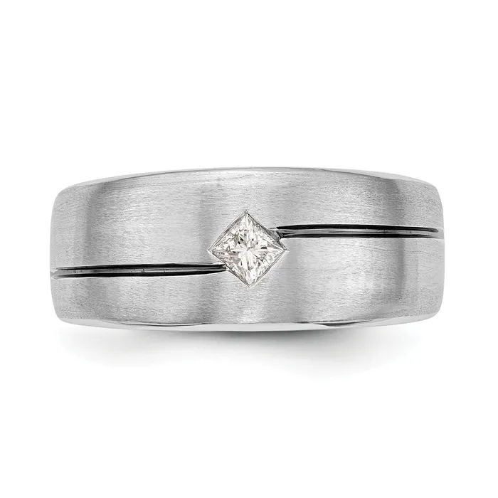 Goldia Rings 020ct CZ Solid Real 14k White Gold Enameled Mens Wedding Band Ring